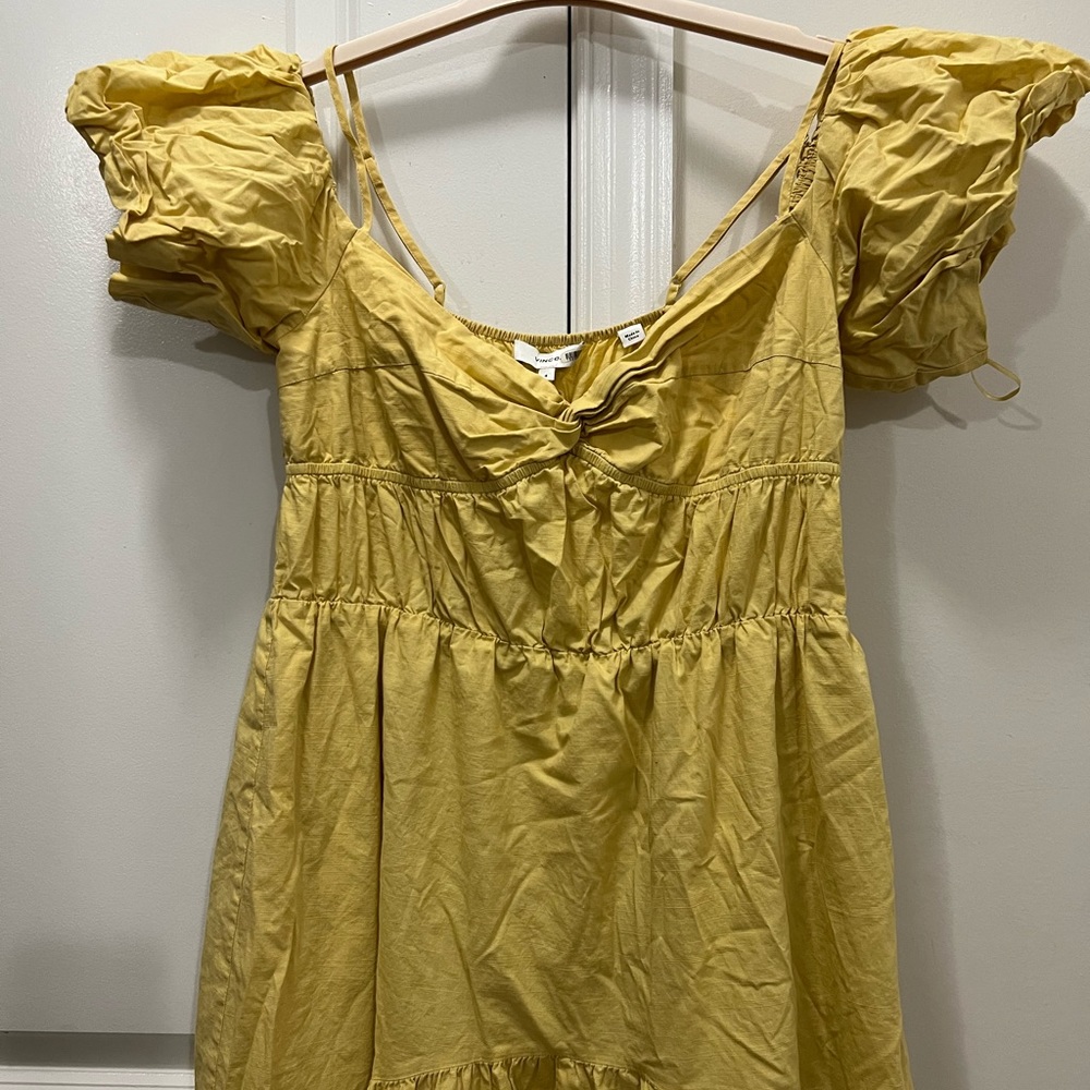 Vince Yellow Draped Puff Sleeve Dress Size 4 US $445 - Picture 6 of 8